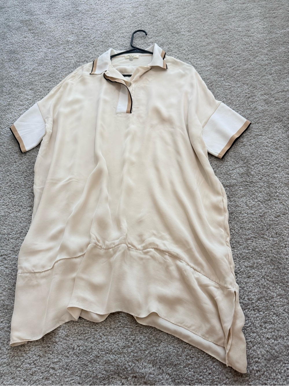 rag & bone Cream Short-Sleeve 100% Silk oversized Polo dress